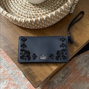 Kate Spade Black Floral Embellished Wristlet